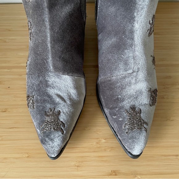Topshop Women's Gray Velvet Cowboy Boots Embroidered Silver Insects 35 5 - Picture 7 of 12